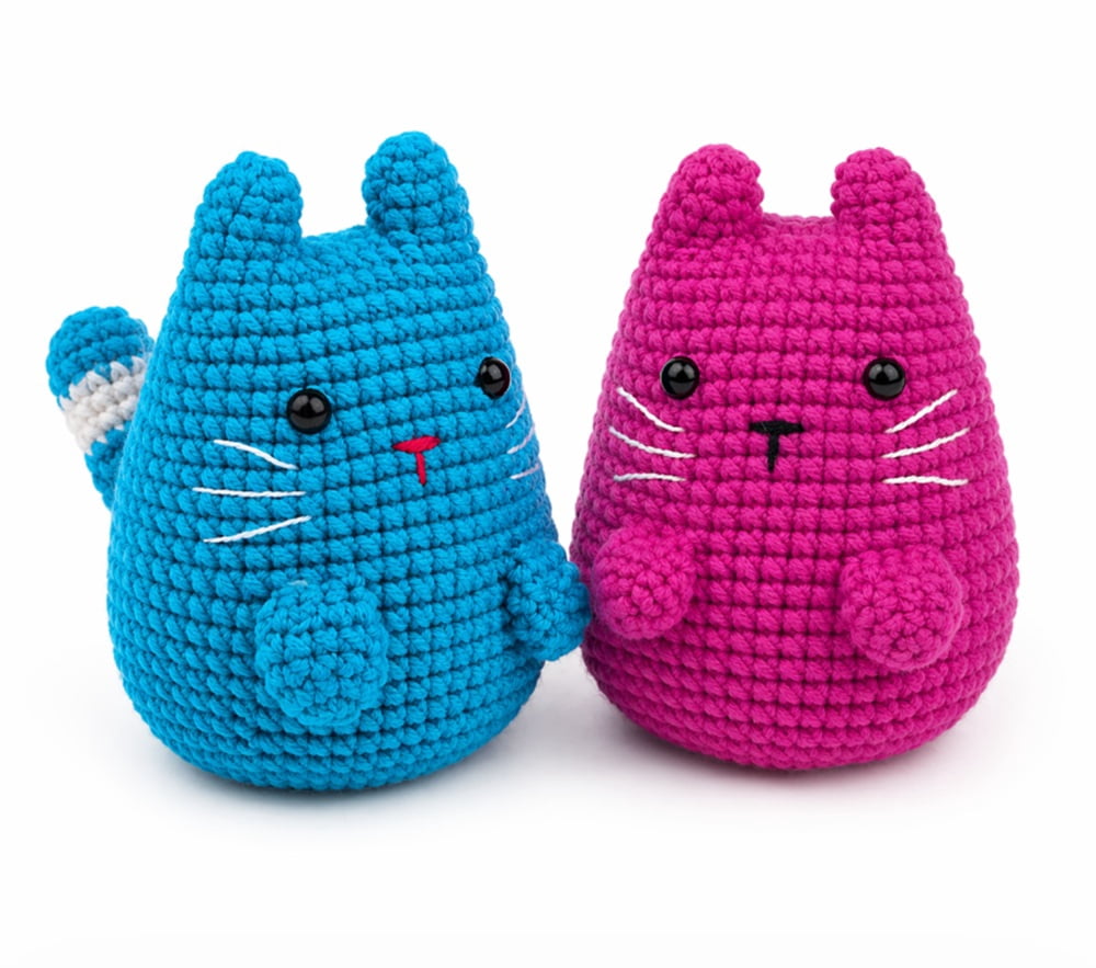 2 Pack Munchkin Cat Crochet Kit for Beginners, Cat Amigurumi Starter Set with Step by Step Video Tutorial, TIKA