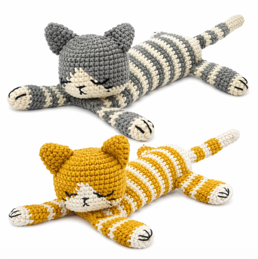 2 Pack Sleeping Cat Crochet Kit for Beginners, Cat Amigurumi Starter Set with Step by Step Video Tutorial, TIKA