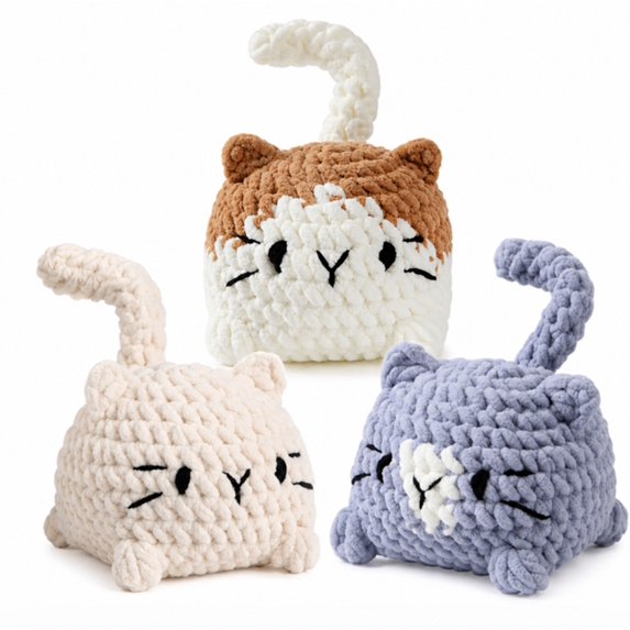 3 Pack Cat Crochet Kit for Beginners, Cat Amigurumi Starter Set with Step by Step Video Tutorials, TIKA