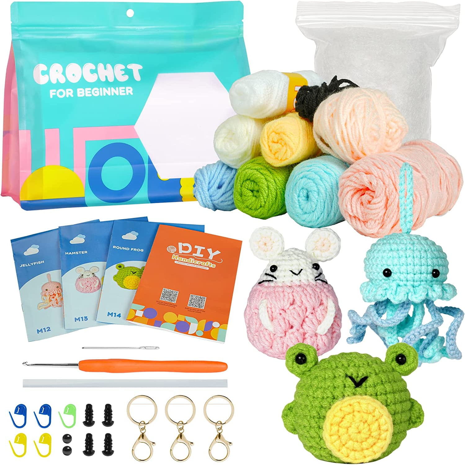 Wizhibr Beginner Crochet Kit,Crochet Kits for Kids and Adults,3PCS Crochet  Animal Kit for Beginners with Step-by-Step Video Tutorials - Boys and Girls