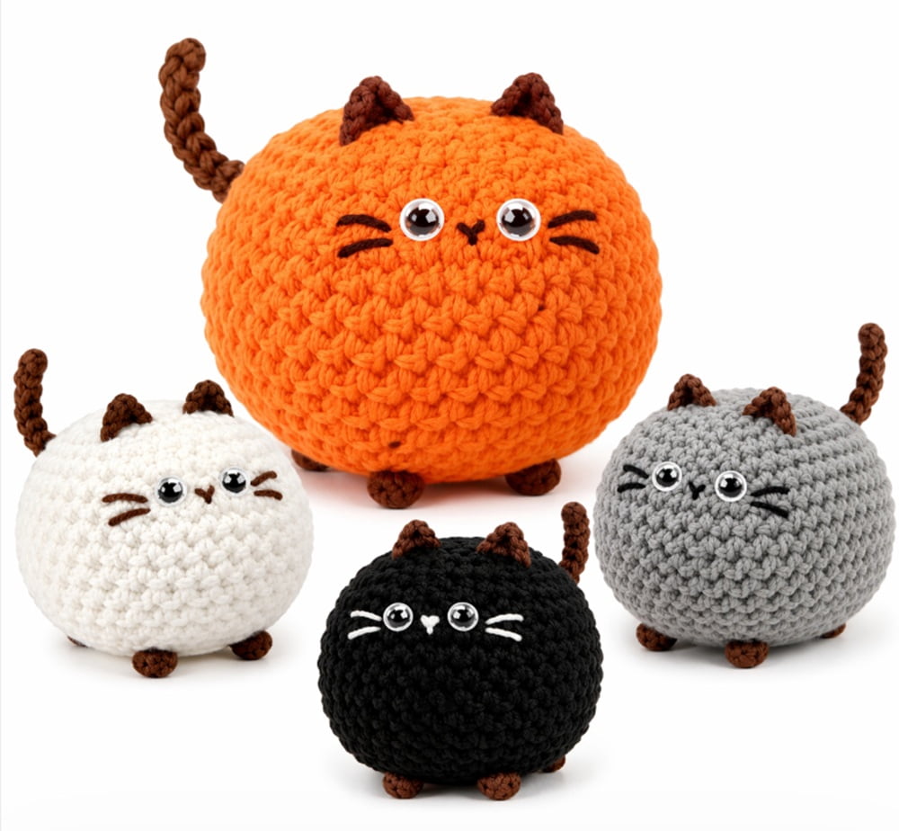 4 Pack Cat Family Crochet Kit for Beginners, Cat Amigurumi Starter Set with Step by Step Video Tutorials, TIKA