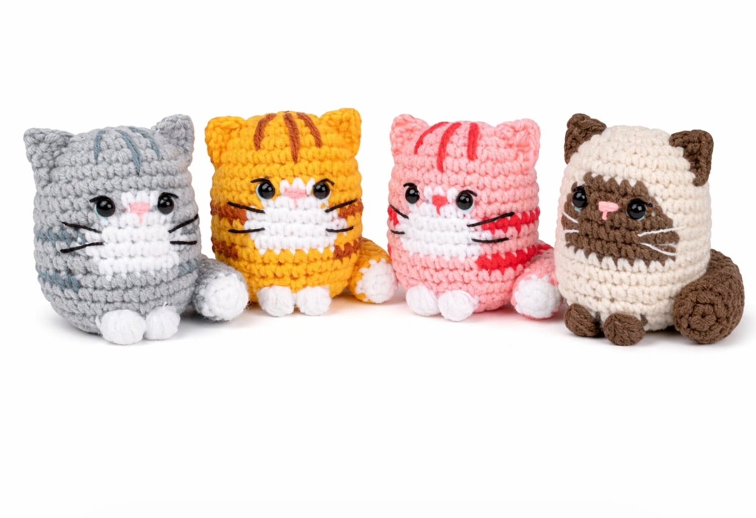 4 Pack Cat Crochet Kit for Beginners, Cat Amigurumi Starter Set with Step by Step Video Tutorials, TIKA
