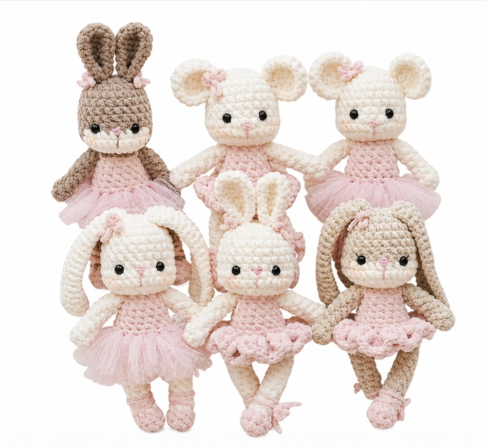 6 Pack Bunny and Bear Crochet Kit for Beginners, Animal Amigurumi Starter Set with Step by Step Video Tutorials, TIKA