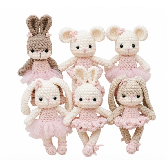 6 Pack Bunny and Bear Crochet Kit for Beginners, Animal Amigurumi Starter Set with Step by Step Video Tutorials, TIKA