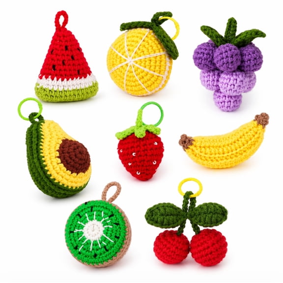 8 Pack Fruit Crochet Kit for Beginners, Fruit Amigurumi Starter Set with Step by Step Video Tutorial, TIKA