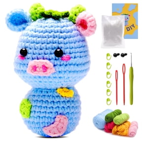 Beginner Crochet Kit, Complete DIY Kit with Pre-Started Yarn, Step-by-Step Videos, Milk Cow