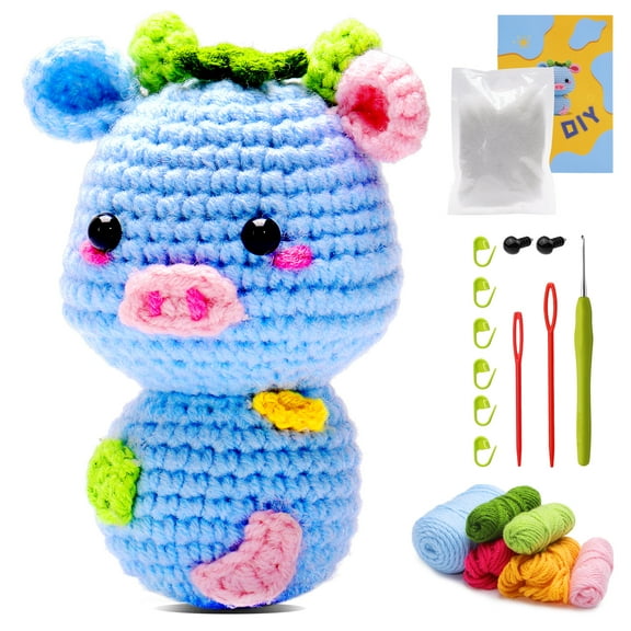 Beginner Crochet Kit, Complete DIY Kit with Pre-Started Yarn, Step-by-Step Videos, Milk Cow