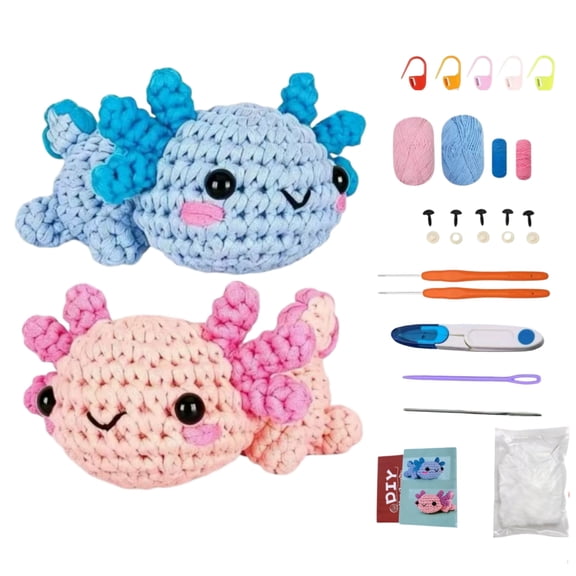 Beginner Crochet Kit, DIY Axolotls Animal Starter Set with Video Guides