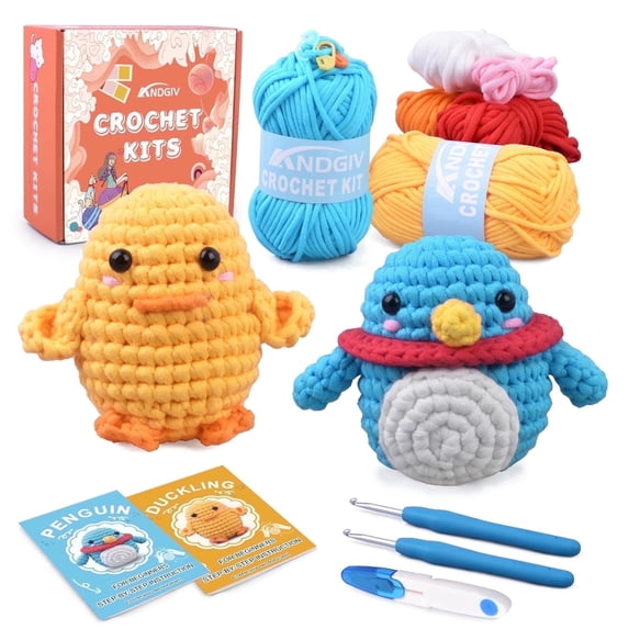 Crochet Kit for Beginners, 2-in-1 Duck & Penguin Amigurumi DIY Craft with Soft Yarn & HD Video Guides