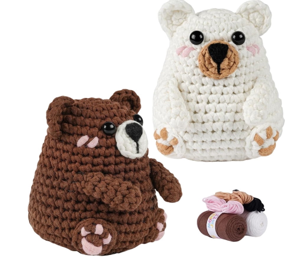 Polar & Brown Bear Crochet Kit for Beginners, 2-Pack Amigurumi Starter Set with Step-by-Step Video Tutorial, TIKA