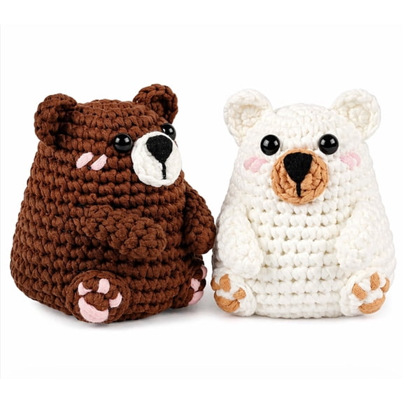 2 Pack Polar and Brown Bear Crochet Kit for Beginners, Bear Amigurumi Starter Set with Step by Step Video Tutorial, TIKA