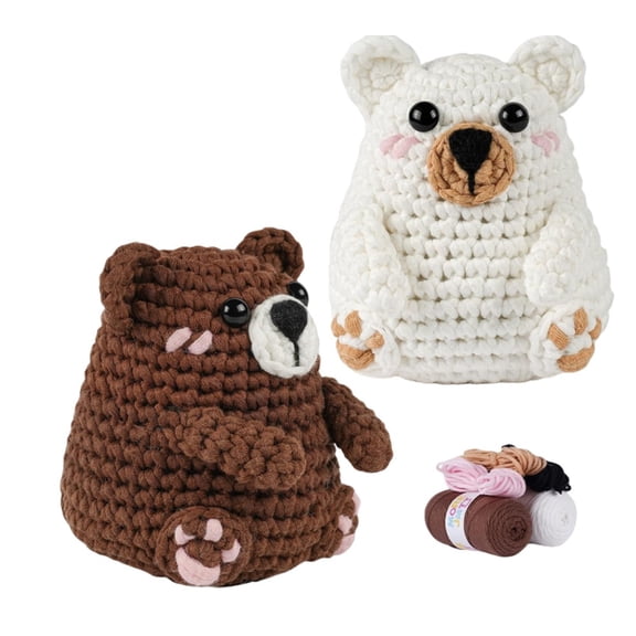 Beginner Crochet Kit Polar & Brown Bear Amigurumi Set, Soft Easy Yarn + Hook Included, Step-by-Step Video Tutorial, DIY Craft Gift Adults & Kids TIKA