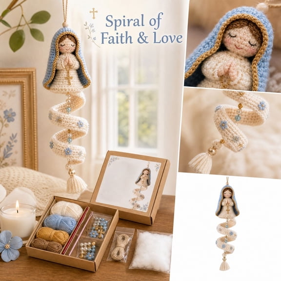 Beginner Crochet Kit for Spiral Ornament with Cotton Crochet Yarn and Crochet Hook Set, Home Decoration Craft for Gift Giving, Complete Diy Set with Ornament Storage Box