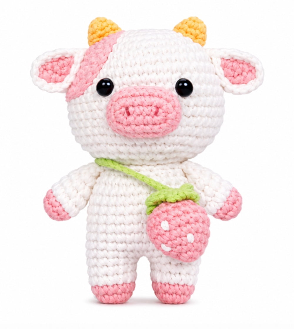 Strawberry Pig Crochet Kit for Beginners, Pig Amigurumi Starter Set with Step by Step Video Tutorials, TIKA