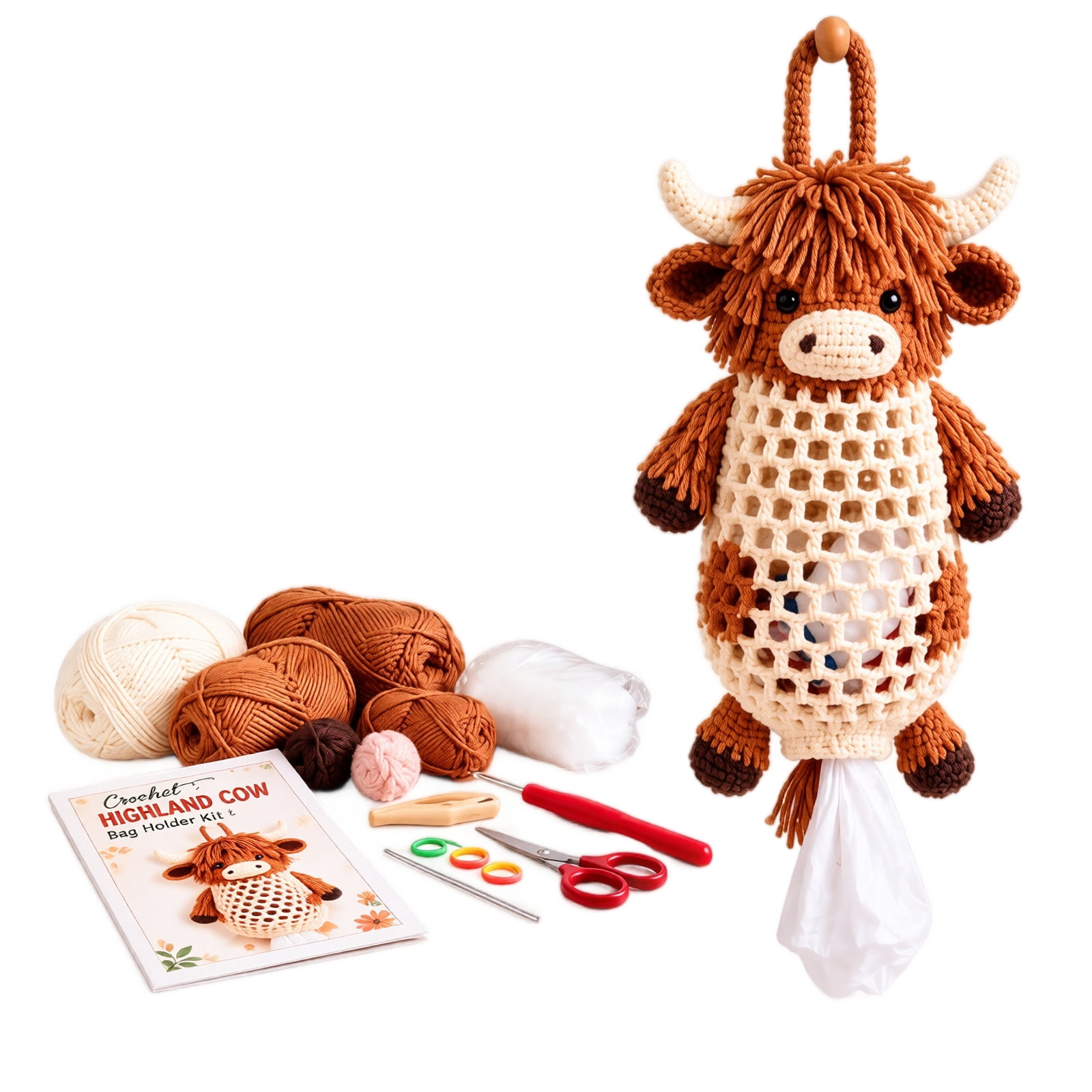 Beginner Crochet Kit for Adults with Yarn and Tools, Brown Highland Cow ...