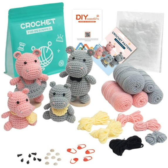 Beginner Crochet Kit with 4 Yarn Colors & Tools, Easy DIY Craft for Stress Relief, Perfect Family Activity for Holidays and Birthdays