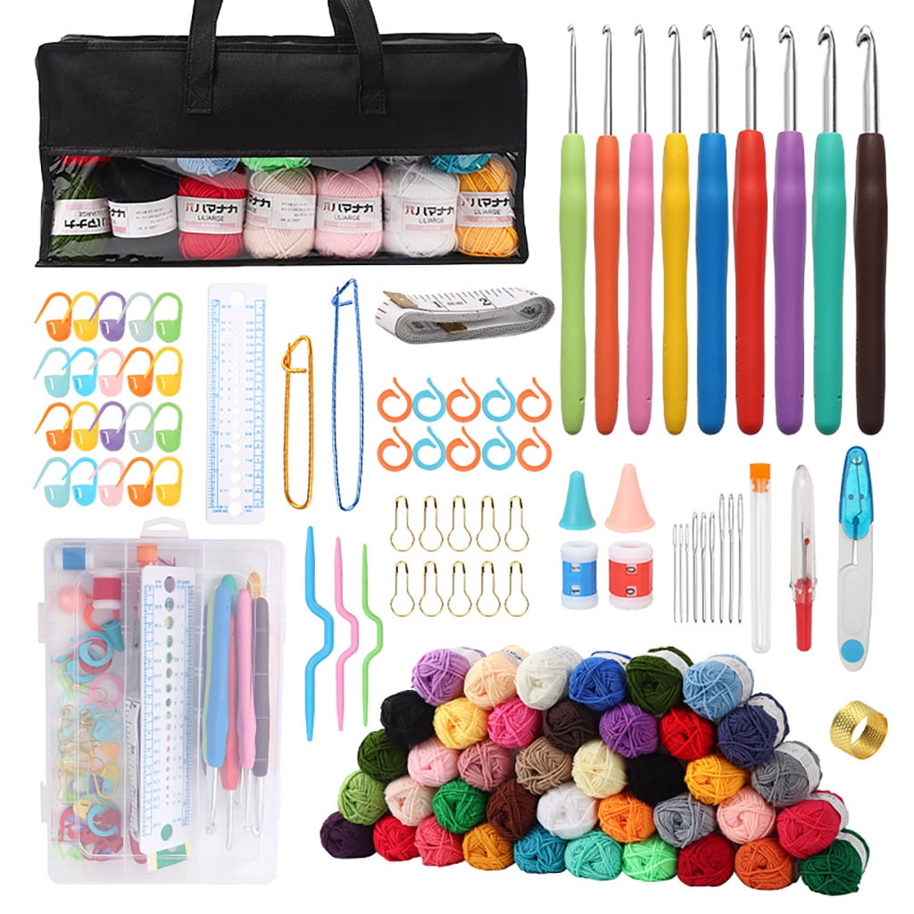 Beginner Crochet Set Includes 9 Size Crochet Hook 40 Color Crochet Yarns Large Eye Needle Knitting Marker Crochet Bag