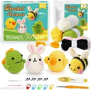 Xinyi Beginner Craft Crochet Kit for Adults and Kids, Make 4 Animals with Instructions and Video