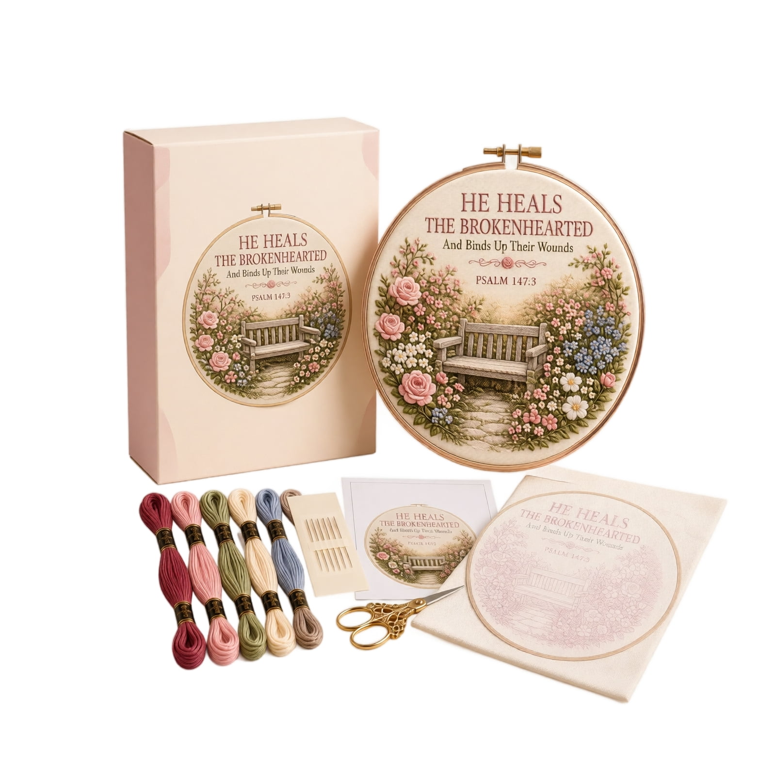 Cross Stitching Simple Design Beginner Cross Stitch Kit with Wooden Hoop and Floral Scripture Design ...