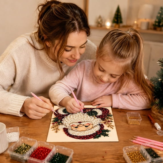 Beginner DIY Diamond Art Kit with Frame, 5D Rhinestone Paint by Numbers for Kids Adults, Creative Holiday Craft Set for Home Decor 7.87in (Santa Claus)