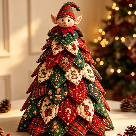 Beginner DIY Patchwork Sewing Kit, Mini Plaid Fabric Christmas Tree Making Set, Easy Handmade Xmas Ornament Craft Kit for Starter Kids Adults, Home Decor Holiday Gift