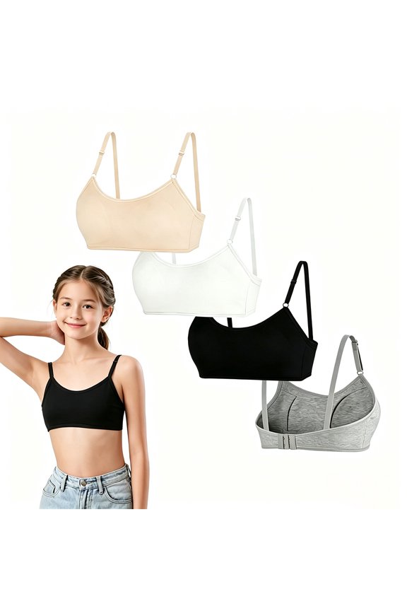 Beginner Developmental Air Flow Gentle Cotton Teen Puberty Bra Big Growing Girls 10-16 Wireless Thin Padding, Fine Shoulder Adjustable Straps Skin Friendly Mild Support First Stage Undies