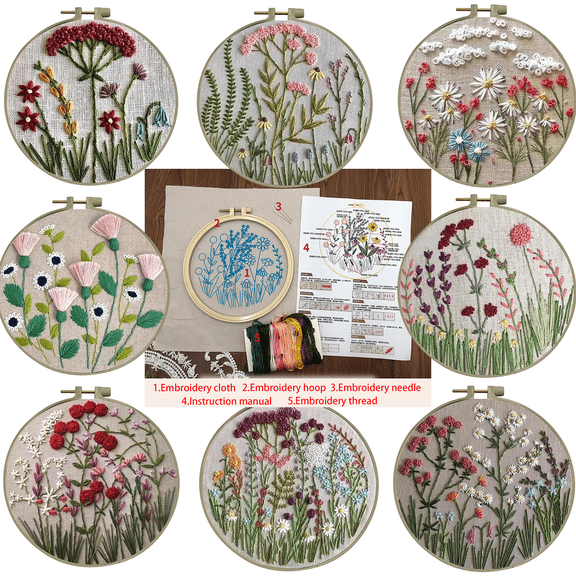 Beginner Embroidery Kits with Flower for Beginners | DIY Hand Embroidery Kit for Adults | Includes 30x30cm Fabric, Hoop, Thread & Needles | Craft Project Handmade Gifts