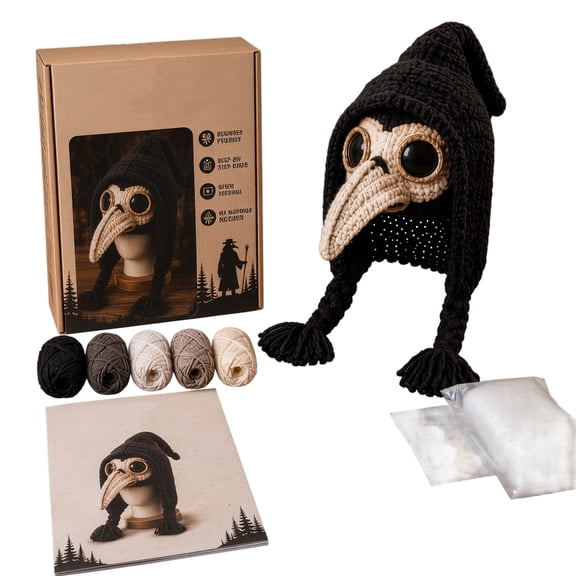 Beginner Fantasy Hood Crochet Kit, Spider Eyeball Ghost Hood Knitting Kit with Yarn Hooks, DIY Crochet Hood Pattern Set, Halloween Cosplay Hat Handmade Craft Supplies & Holiday Gift
