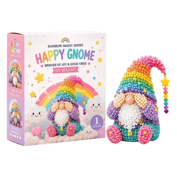 2026 New 3D Beaded Gnome Kit, Cottagecore Woodland Themed Beading Kits, Charming Rustic Style Craft Making Set for Elevating Cozy Warm Home Interior Aesthetic Layouts (Rainbow Gnome)