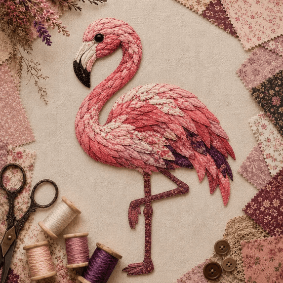 Beginner-Friendly 3D Patchwork Bird DIY Craft Kit, All-in-One Sewing Fabric Bird Making Supplies, Stress Relief Handcraft Gift for Craft Lovers Flamingo