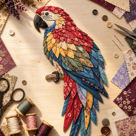 Beginner-Friendly 3D Patchwork Bird DIY Craft Kit, All-in-One Sewing Fabric Bird Making Supplies, Stress Relief Handcraft Gift for Craft Lovers Parrot