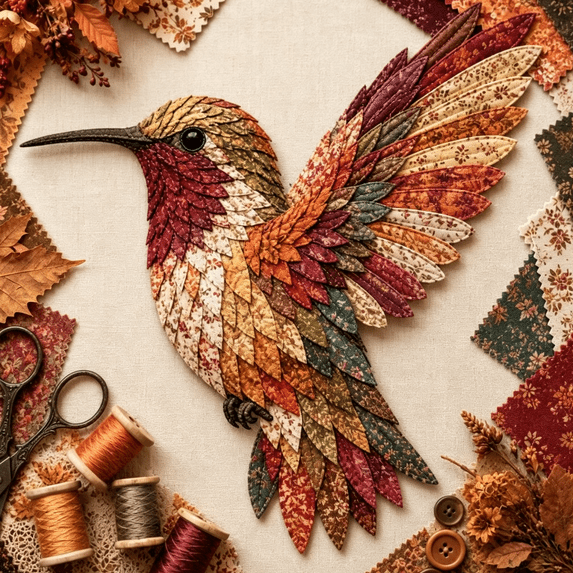 Beginner-Friendly 3D Patchwork Bird DIY Craft Kit, Floral Textile Bird Art Making Kit, Perfect Handcraft Gift for Adults Hobbyists Autumn Harvest Hummingbird