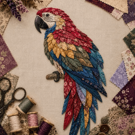 Beginner-Friendly 3D Patchwork Bird DIY Craft Kit, Floral Textile Bird Art Making Kit, Perfect Handcraft Gift for Adults Hobbyists Parrot