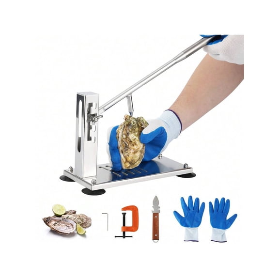 Beginner-Friendly Adjustable Stainless Steel Oyster & Clam Shucking Kit  4-Height Shellfish Opener Set With Suction Cups, G-Clamp, Knives, Cut-Proof Gloves  Ideal For Home, Kitchen, Restaurant