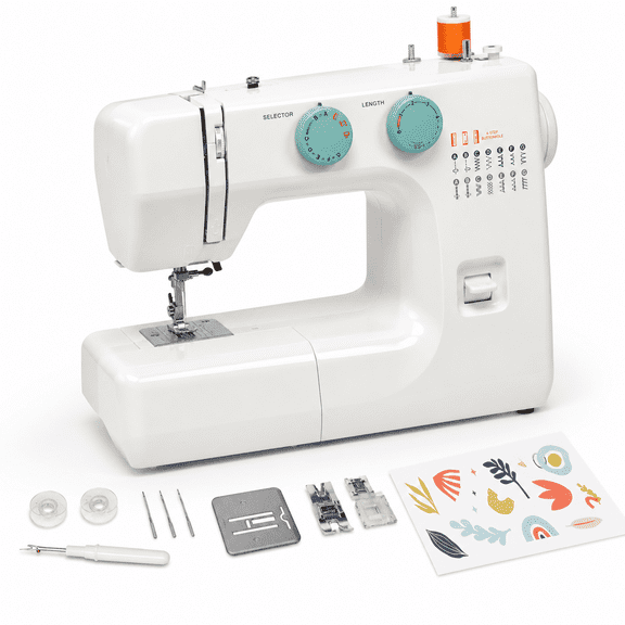 Beginner Friendly Compact Sewing Machine with 15 Built-In Stitches for DIY Clothing and Mending