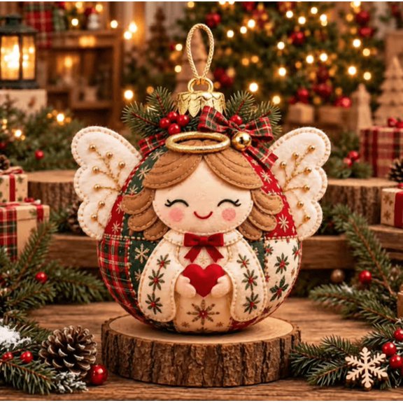 Beginner-Friendly Cozy Patchwork Christmas Ornament Collection – Complete DIY Kit with Festive Fabric & Instructions for 8 Characters,Blessing Angel