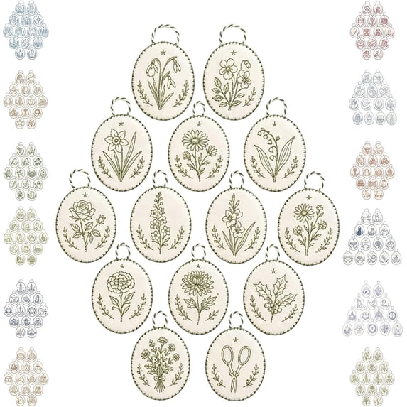 Beginner-Friendly DIY Heirloom Oval Embroidery Ornament Kit Collection Handmade Christmas Embroidery Craft Kit for Holiday Decor Gift and Creative Home Display (flowers)