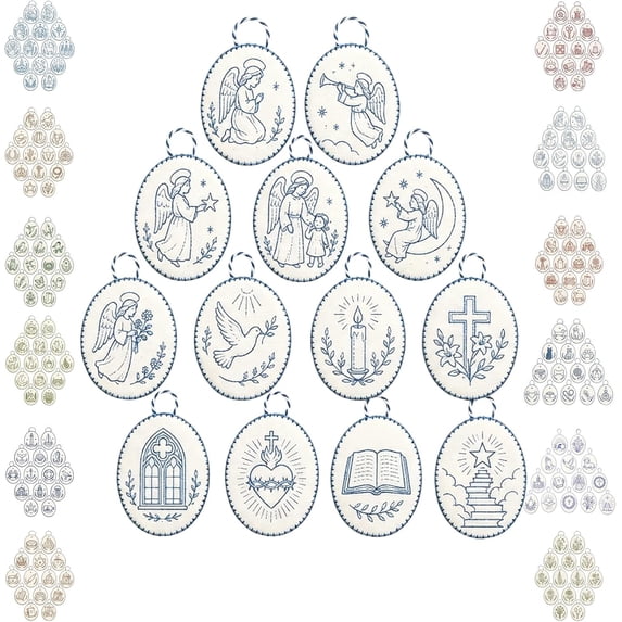 Beginner-Friendly DIY Heirloom Oval Embroidery Ornament Kit Collection Handmade Christmas Embroidery Craft Kit for Holiday Decor Gift and Creative Home Display (angel)