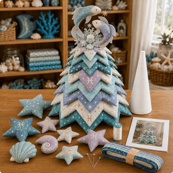 Beginner-Friendly DIY Layered Pisces Zodiac Quilted Tree Kit Handmade Patchwork Sewing Craft for Astrology Lovers Seasonal Tabletop Decor and Creative Home Display (pisces)