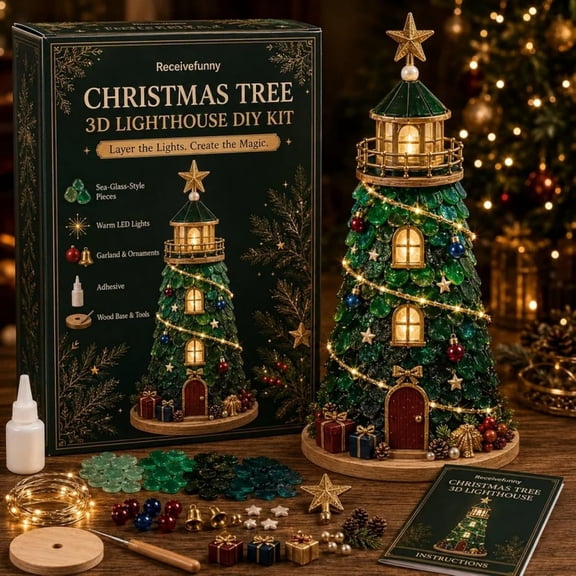Beginner-Friendly DIY Lighted Christmas Character Sea Glass-Style Lighthouse Kit Collection, Christmas DIY Lighthouse Kit with Pieces, 3D Handmade Craft Kit, Holiday Home Decor
