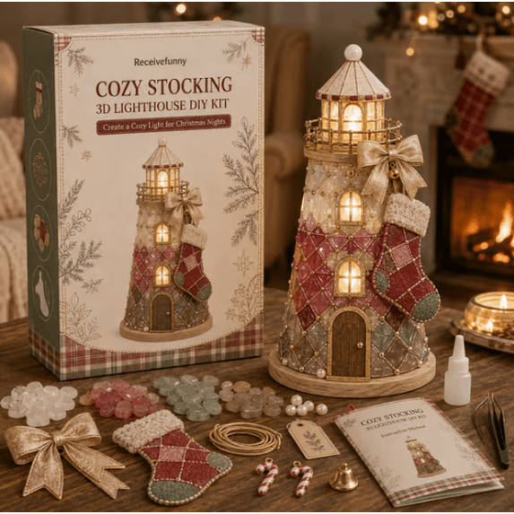 Beginner-Friendly DIY Lighted Christmas Character Sea Glass Style Lighthouse Kit Collection | Complete Kit with Sea Glass-Style Pieces, LED Lights & Step-by-Step Guide Included