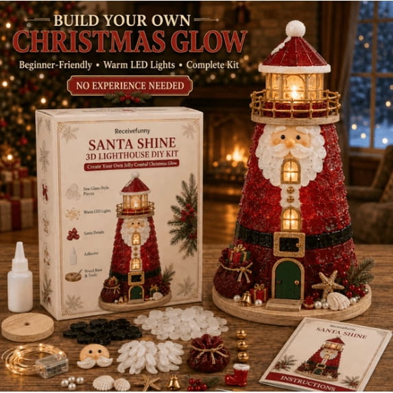 Beginner-Friendly DIY Lighted Christmas Character Sea Glass Style Lighthouse Kit Collection | Complete Kit with Sea Glass-Style Pieces, LED Lights & Step-by-Step Guide Included