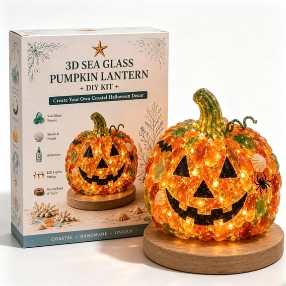 Beginner-Friendly DIY Lighted Sea Glass Halloween Character Kit, Handmade Halloween Craft Project for Adults, Glowing Seasonal Home Decor Decoration (pumpkin)