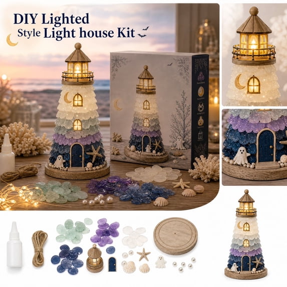 Beginner-Friendly DIY Lighted Sea Glass-Style Lighthouse Kit Collection,Adults Craft Kit, Handmade home decor