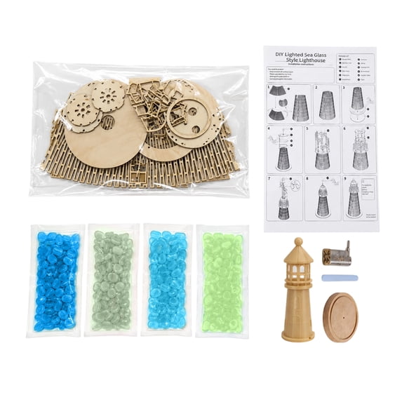 Beginner-Friendly DIY Lighted Sea Glass-Style Lighthouse Kit,DIY Sea Glass Lighthouse Kit Collection with Pieces & Guide,Adults Craft Kit,Handmade Ocean Beach Decor for Craft Lovers