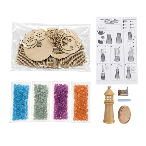 Beginner-Friendly DIY Lighted Sea Glass-Style Lighthouse Kit,DIY Sea Glass Lighthouse Kit Collection with Pieces & Guide,Adults Craft Kit,Handmade Ocean Beach Decor for Craft Lovers