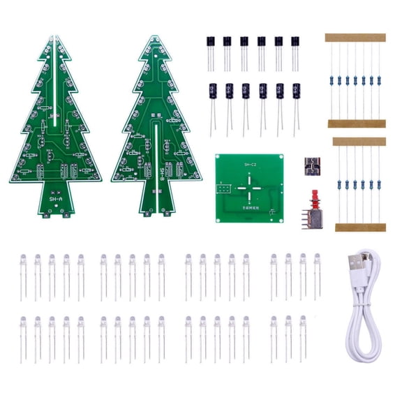 Beginner Friendly Electronics Learning Create 7 Color Christmas Tree Includes LED Lights Components