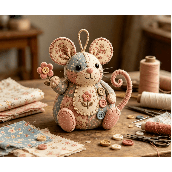 Beginner-Friendly Patchwork Mouse DIY Sewing Kit | Pre-Cut Floral Fabric, Full Tools & Step-by-Step Guide | 2026 New Handmade Ornament Craft Set for Adults, Relaxing Hobby & Thoughtful Holiday Gift