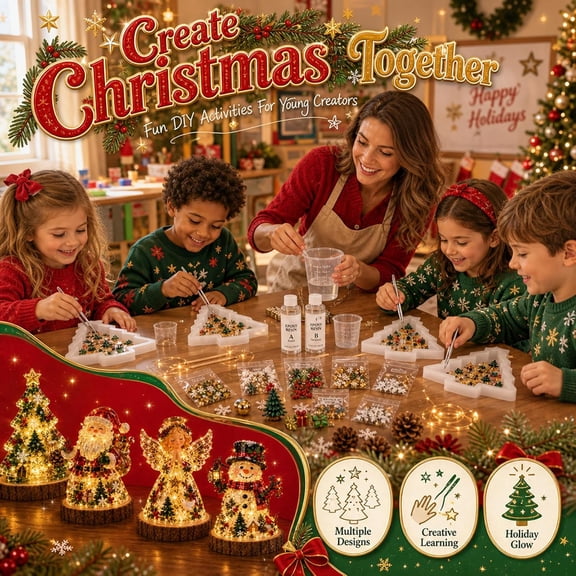 Beginner-Friendly Resin Christmas Tree Night Light DIY Kit,Beginner Craft Set with Mold and Fairy Lights,Festive Handmade Project for Holiday Home Decor