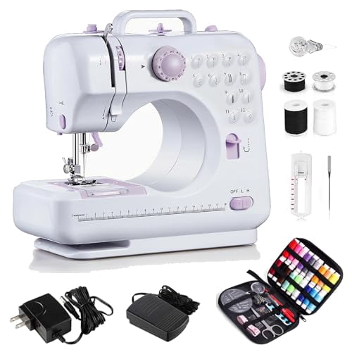 Beginner-Friendly Sewing Machine,12 Built-In Stitches,2 Speeds,Foot Pedal,Portable Design With Sewing Kit (Purple)